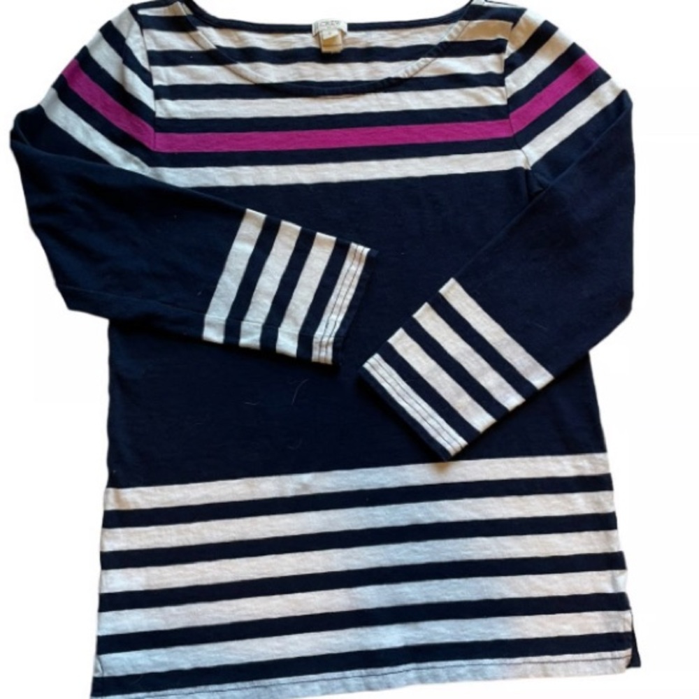 J Crew Striped Navy and Pink Nautical Knit-S navy white pink , cotton